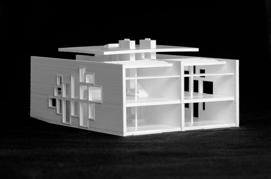 Modellfoto Südwestfassade. Hansjörg Betschart Architektur ©.