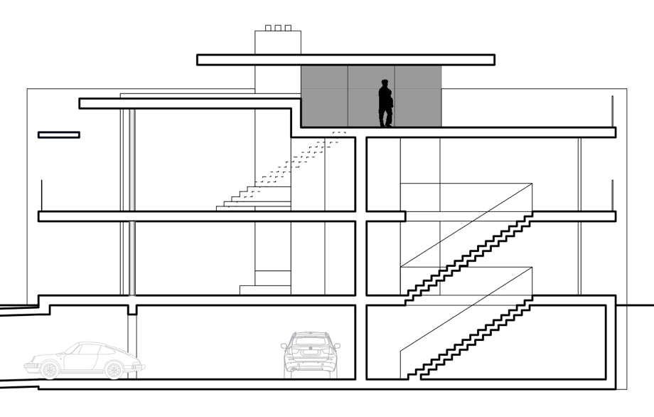 Mehrfamilienhaus Plan Querschnitt. Hansjörg Betschart Architektur ©.